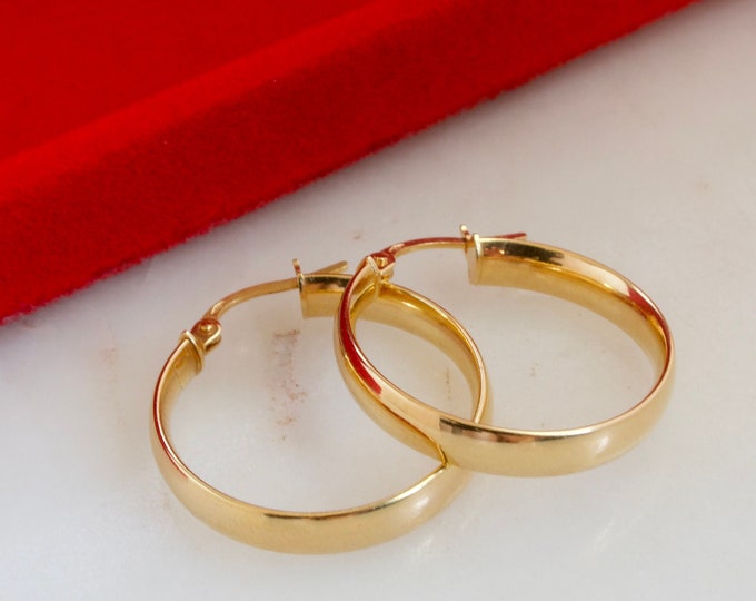 18k Solid Gold Hoop Earrings Gold Hoop Earrings Etsy