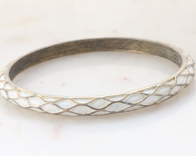 Vintage Trifari White Enamel Bangle Bracelet