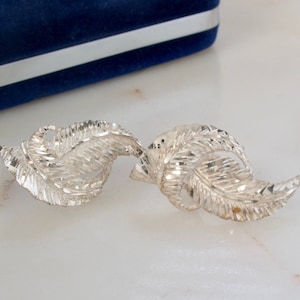 Vintage Sterling Silver Double Leaf Earrings Statement Earrings Leaf Earrings Gift For Her Leaves Earrings 925 Silver Leaf Earrings