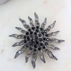 Vintage Black Rhinestone Sunburst Brooch