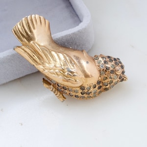 Vintage Gold Rhinestone Bird Brooch