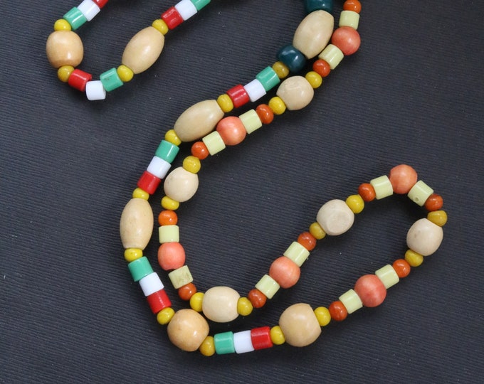 Wood Bead Necklace Multicolor Bead Necklace