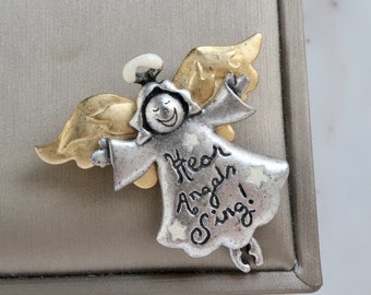 Spilla vintage AJMO Hear Angel Sing degli anni '80