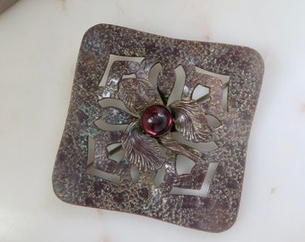 Vintage Large Square Brooch Clover Pin