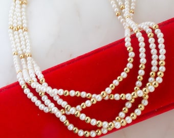 Vintage Multi Strand Faux Pearl Bead Necklace