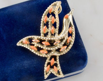 Vintage GERRY"S Orange Dove Gold Brooch - Gold Bird Brooch - Flying Bird Brooch - Bird Brooch