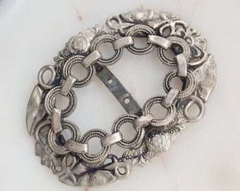 Flower Swirl Pattern Silver Ornate Belt Buckle, Made in USA  display picture 2