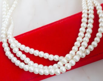 Vintage Multi Strand Faux Pearl Bead Necklace