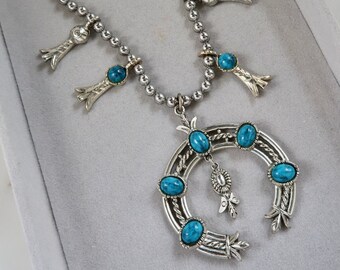 Vintage ART Faux Turquoise Squash Blossom Necklace