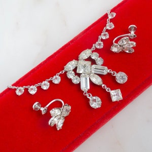 Vintage 1950s HENI Originals By Midas 12k Gold Filled Rhinestone Necklace Earrings Set - Gift For Her - Gift For Mom