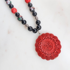 Vintage Chinese Cloisonné Cinnabar Bead Necklace