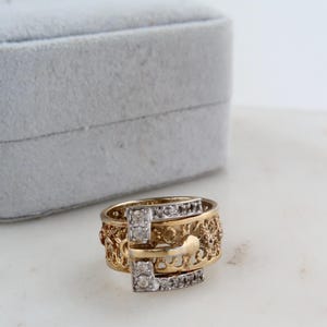 Vintage Panetta Sterling Silber vergoldet Filigrane Gürtelschnalle Ring - Größe 7