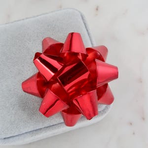 Vintage Metallic Christmas Red Ribbon Bow Brooch