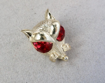 Broche vintage de zorro de ojos rojos dorado de NEMO