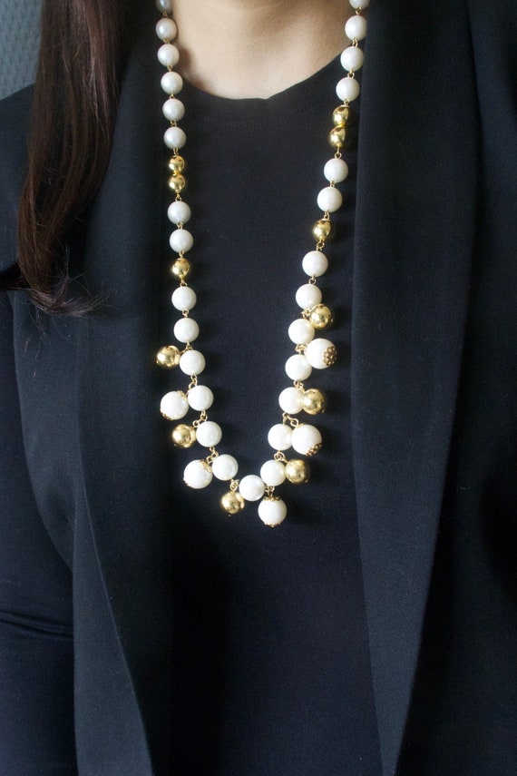 Vintage Trifari Pearl Gold Beaded Necklace - 29" P
