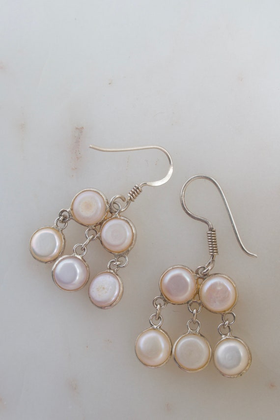 Sterling Silver Pearl Dangle Earrings - image 4