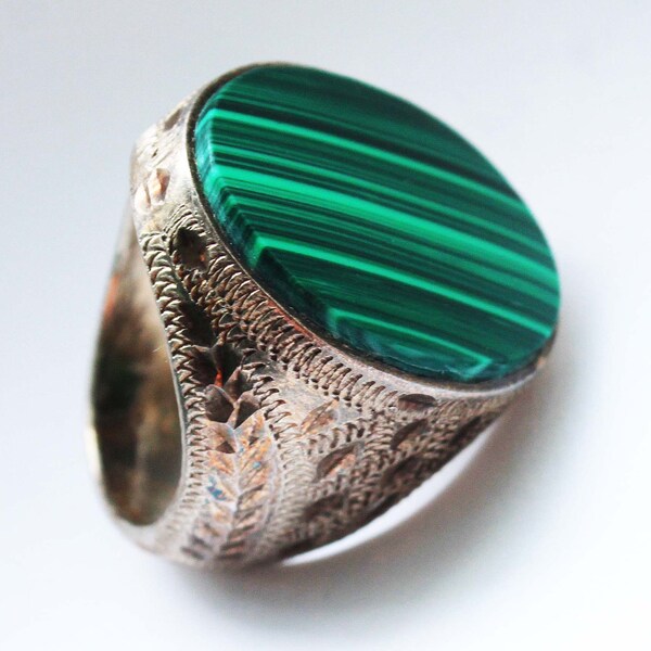 RESERVED!!! Reduce Price!!!Malachite Gemstone "Mirror Of The Soul" yemeni Silver Ring