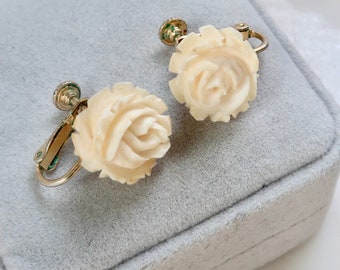 vintage Pat No 3 176 375 Boucles D'oreilles Clip Fleur Rose