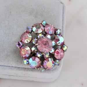 Vintage Pink Rhinestone Flower Brooch