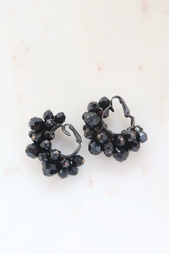 Vintage Black Bead Half Hoop Earrings