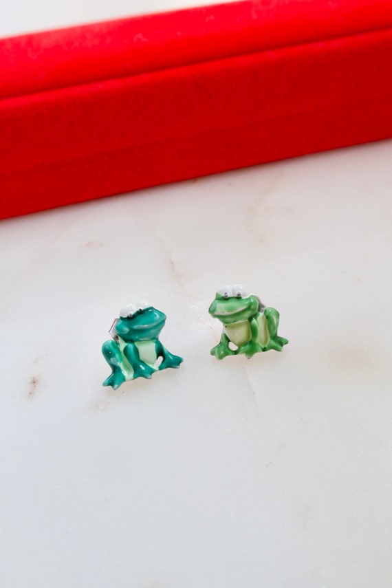 Vintage JJ Green Frog Stud Earrings