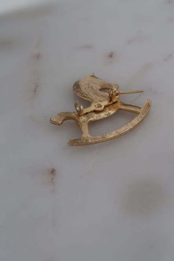 Broche Vintage Cheval à Bascule - Émail Noir Et Or, Bijou Ancien N°3188