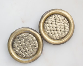 Boucles d'oreilles cercle vintage - Boucles d'oreilles bouton peau de serpent - Boucles d'oreilles peau de serpent imprimée