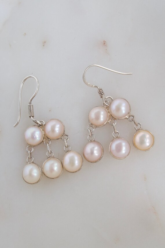 Sterling Silver Pearl Dangle Earrings - image 10