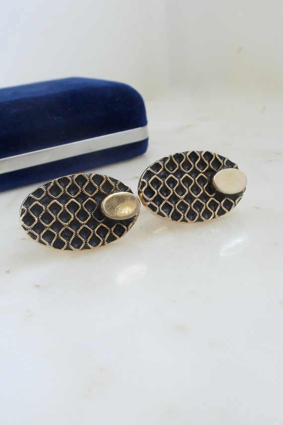 Vintage Gold Oval Cufflinks - Black and Gold Oval 