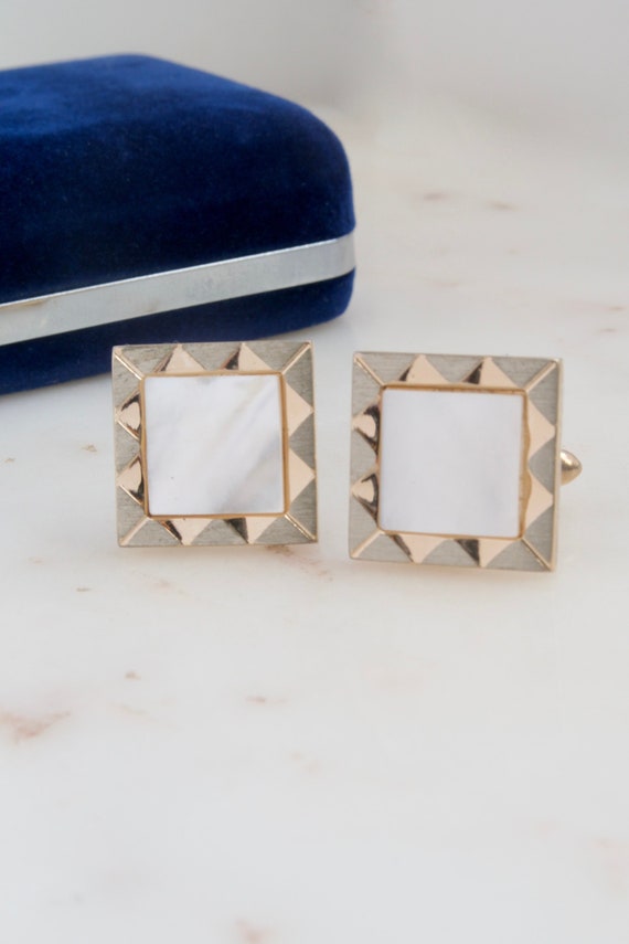 Vintage SWANK Mother of Pearl Cuff Links - Gold C… - image 1