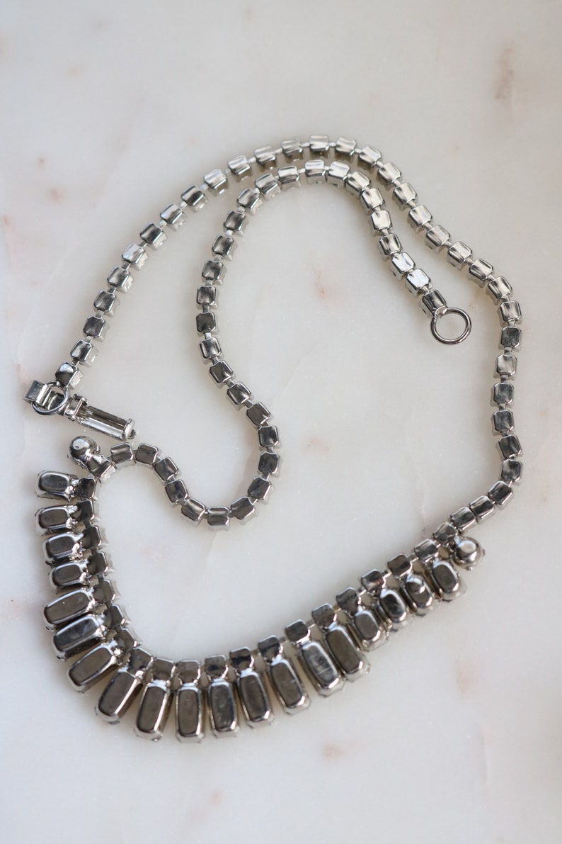1950/'s Sparkly Bib Crystal Necklace Statement Necklace Vintage Weiss Rhinestone necklace