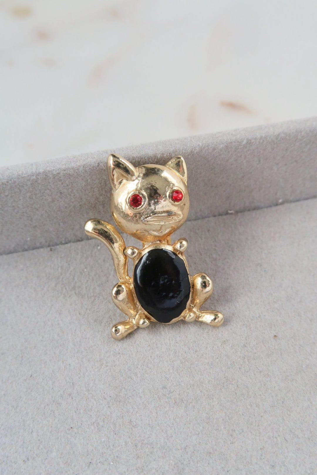 Vintage Taiwan Black Enamel Cat Gold Brooch - Etsy