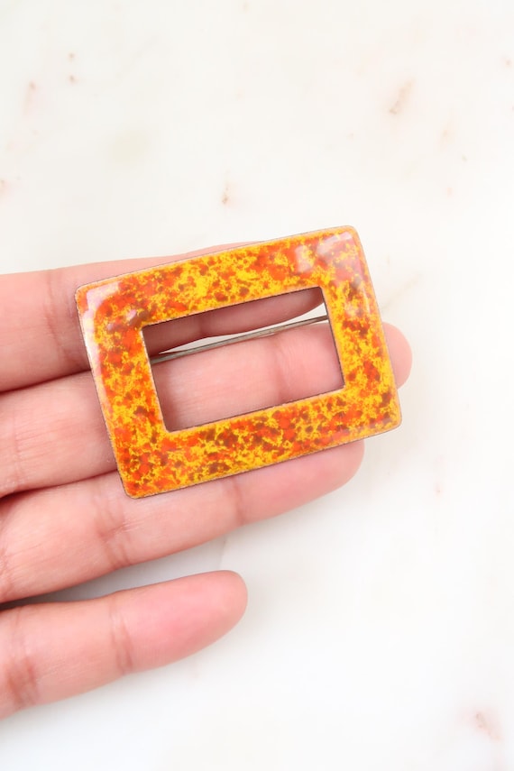 Vintage Orange Rectangle Shape Brooch - image 2