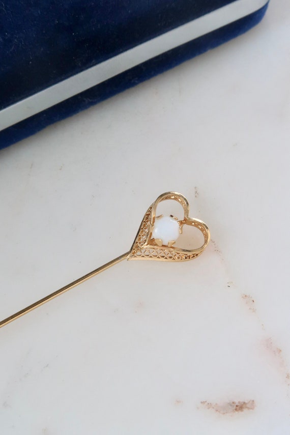 Vintage White Opal Heart Stick Pin Gemstone Pin Go