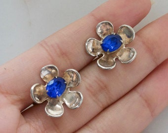 Inateannal Orecchini vintage a forma di fiore di cristallo blu zaffiro orecchini a goccia con strass fiore orecchino a cerchio blu gemma gioielli per le donne