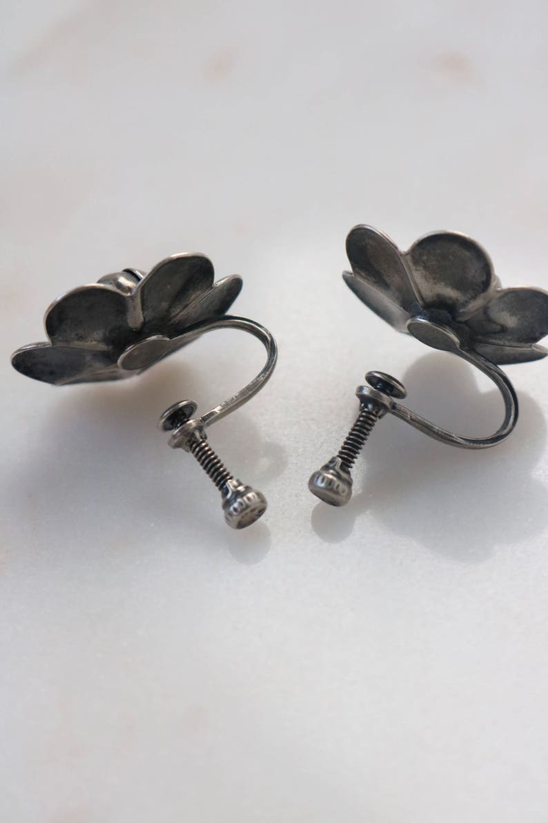 Silver Flower Earrings Boho Silver Earrings Vintage Sterling Silver Rose Flower Earrings Tribal Flower Earrings