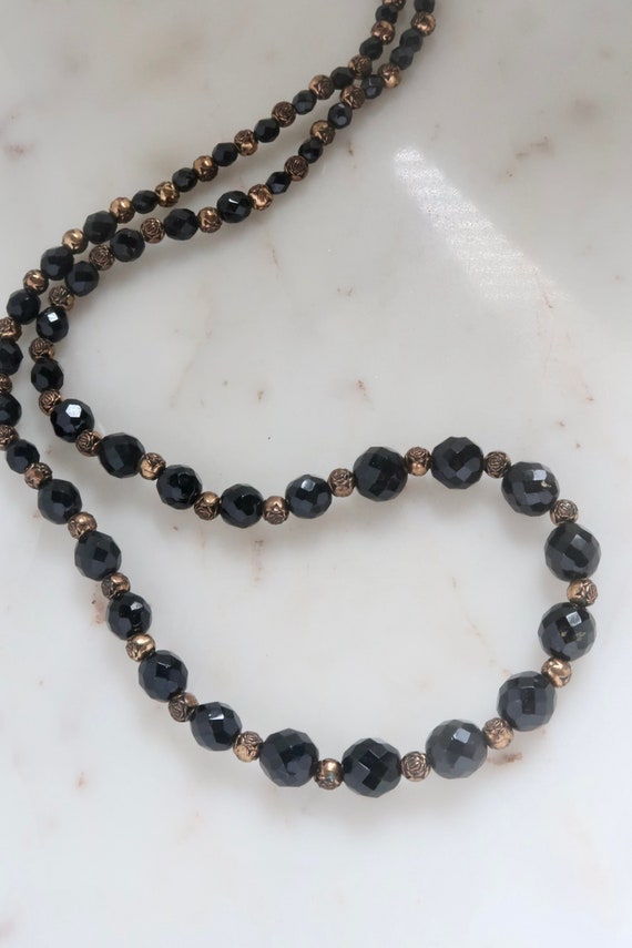Vintage Black Beaded Necklace Rose Bead Necklace F