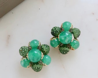 Vintage Hong Kong Green Clip On Earrings