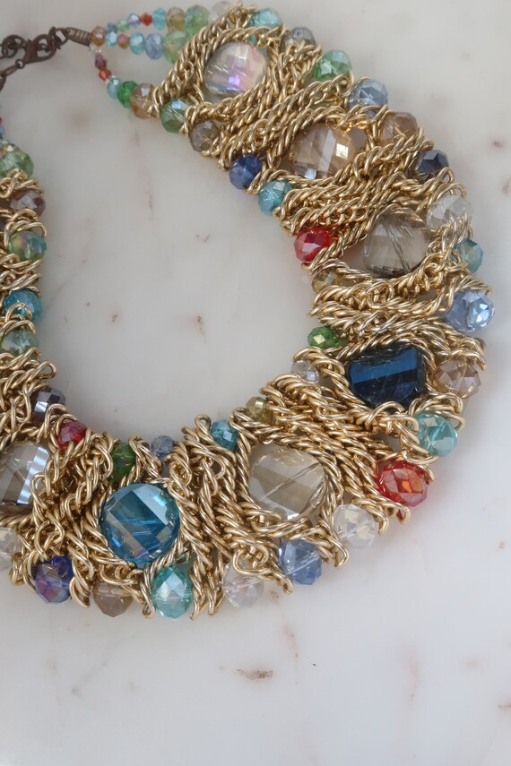 Vintage Multi Color Crystal Necklace Gold Necklac… - image 2