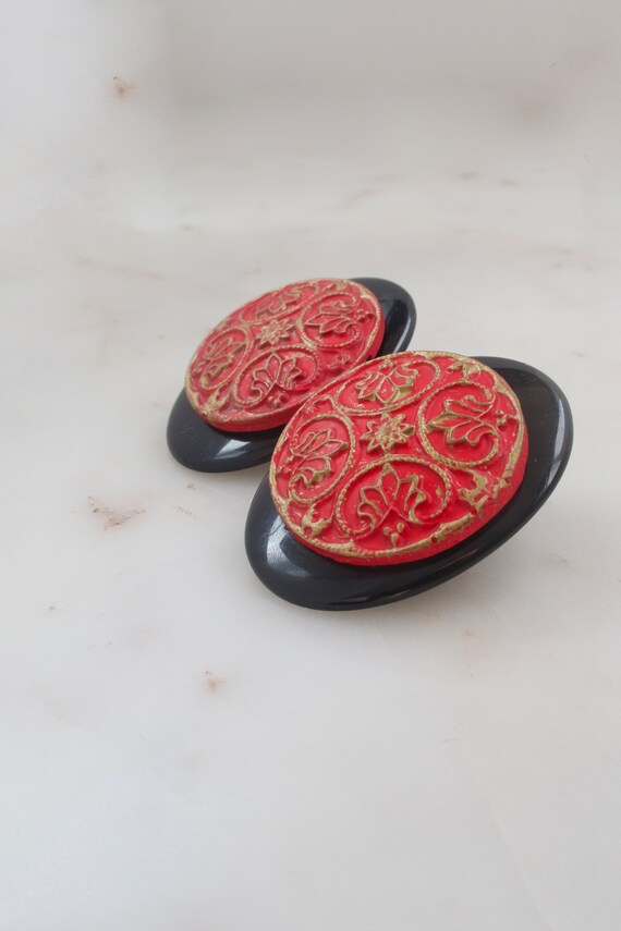 Vintage Black and Red Geometric Earrings - Black … - image 7