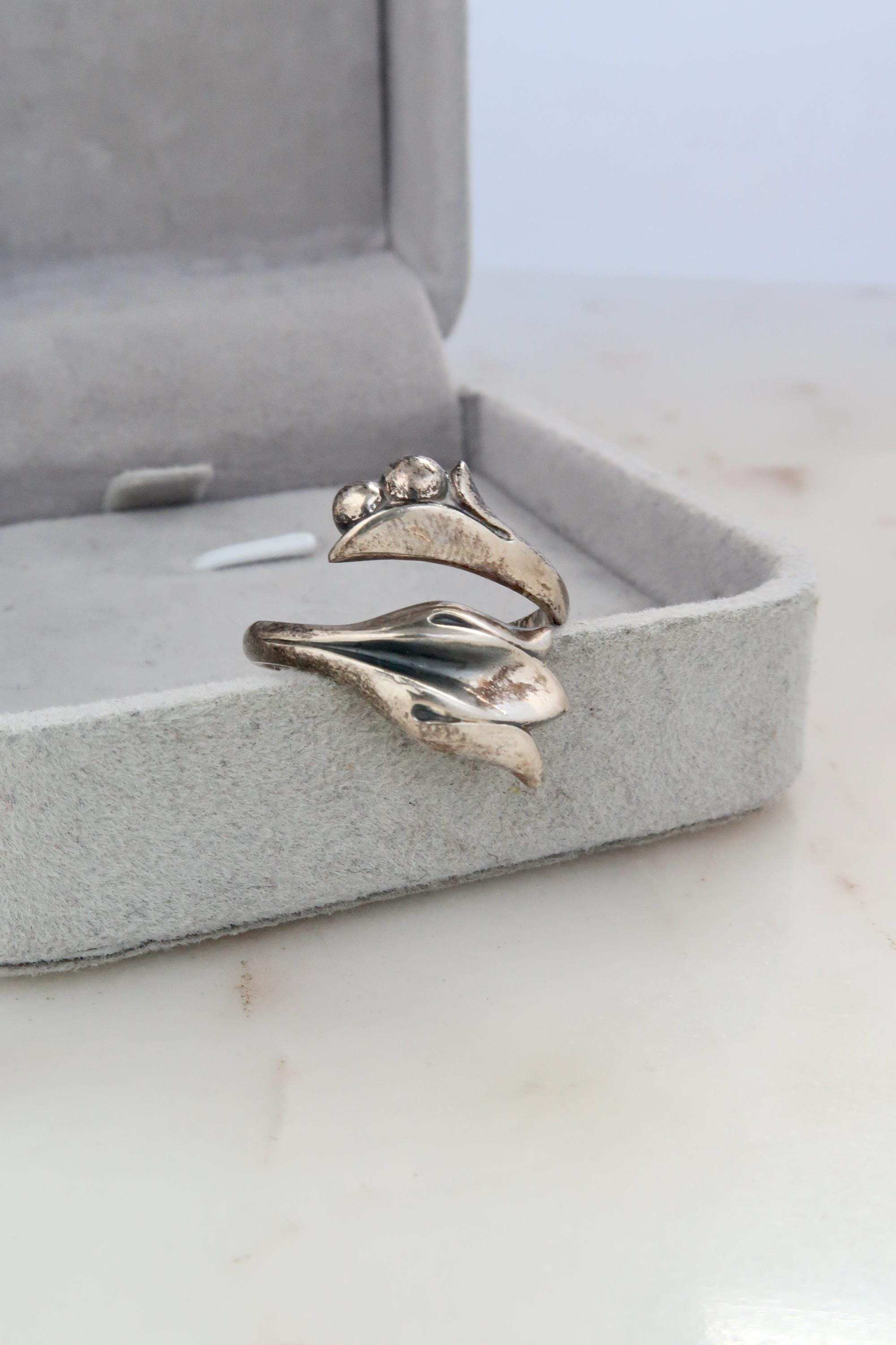 Bague/Anneau Argent Des Années 1970 Avec Point D'Or - Taille 55, Occasion Vintage