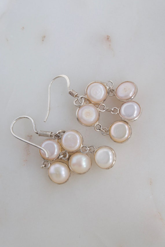 Sterling Silver Pearl Dangle Earrings - image 8