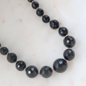 Vintage DONNA DRESSLER Sterling Silver & Black Bead Necklace Black Faceted Bead Necklace Statement Necklace Silver Bead Necklace