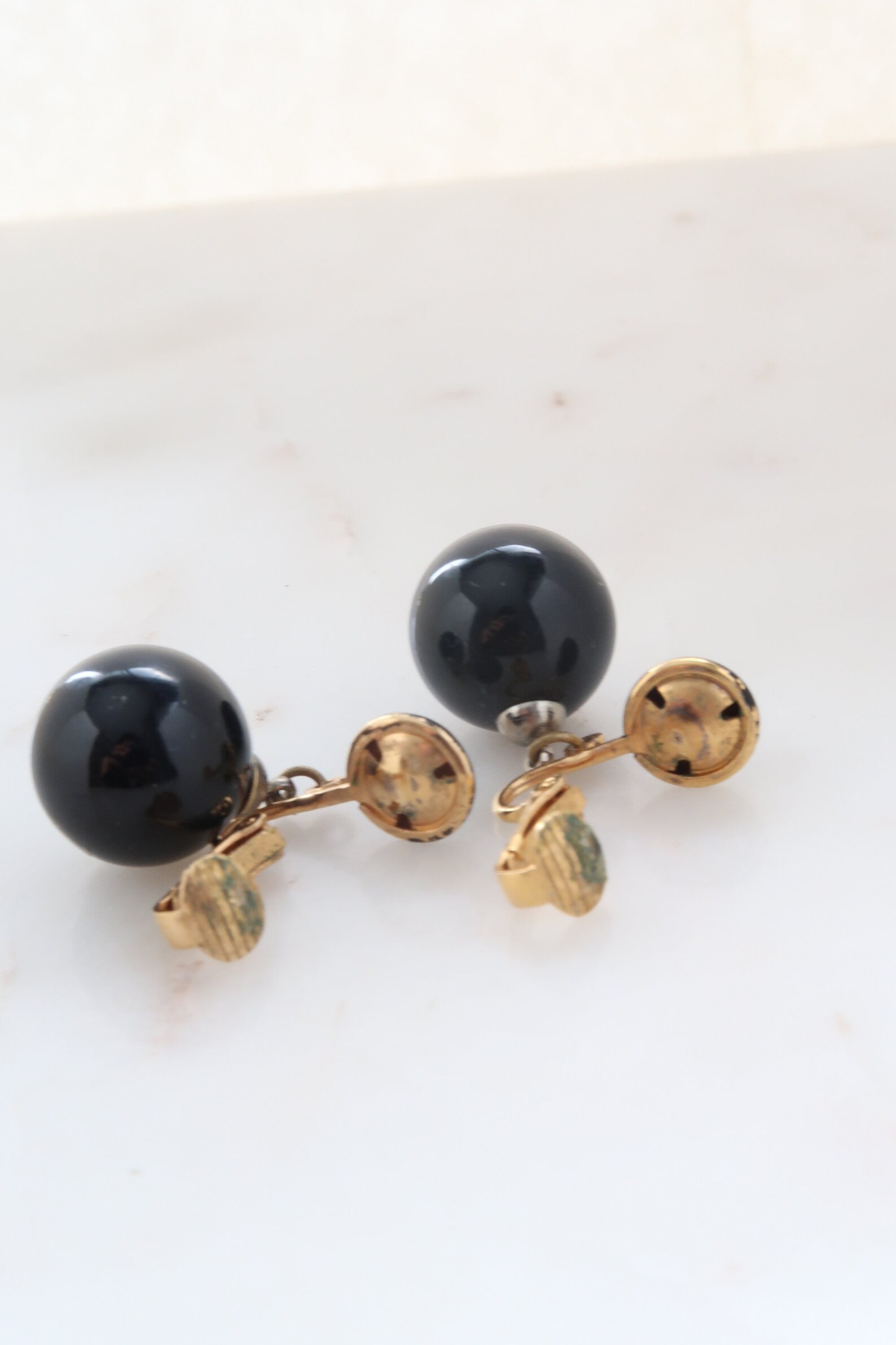 Vintage Black Ball Dangle Earrings Etsy