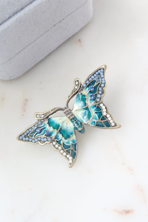 Vintage Butterfly Brooch Blue Enamel Butterfly Bro