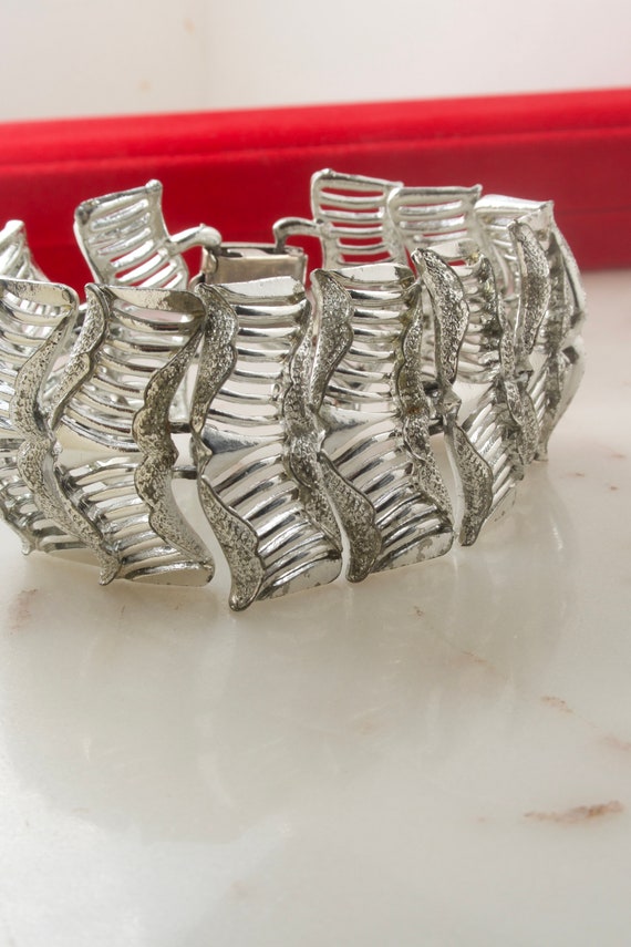 Vintage CORO Wide Silver Tone Link Bracelet - image 4