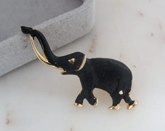 Vintage zwart geëmailleerde olifantenbroche
