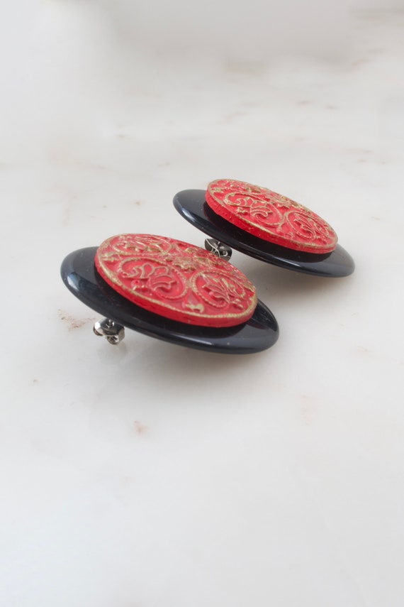 Vintage Black and Red Geometric Earrings - Black … - image 5