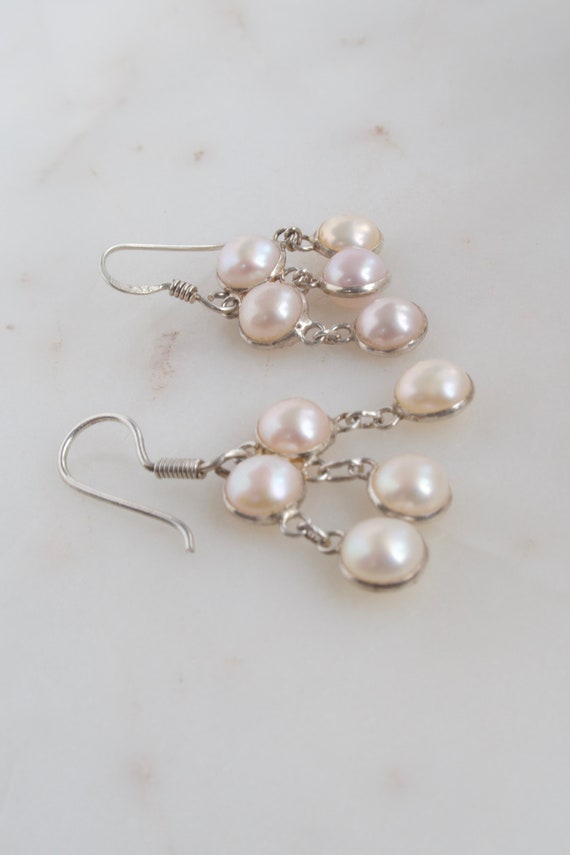 Sterling Silver Pearl Dangle Earrings - image 7