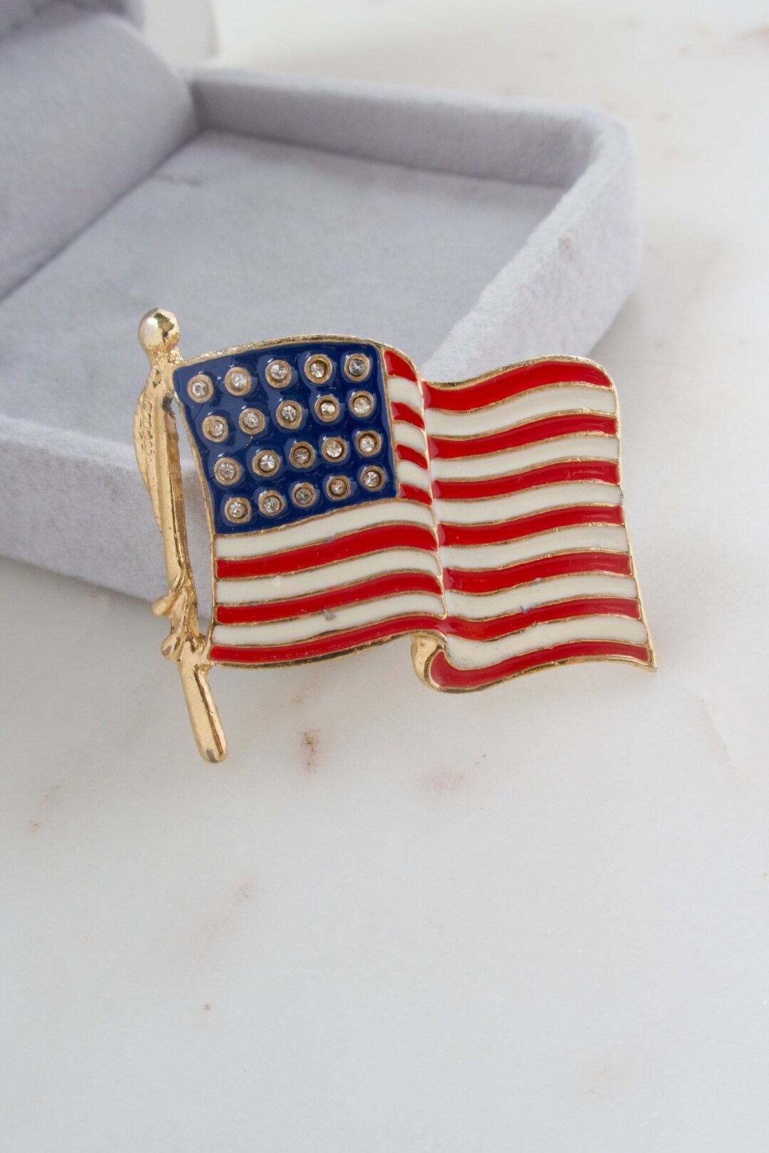 Vintage American Flag Brooch USA Flag Brooch Waving American Etsy